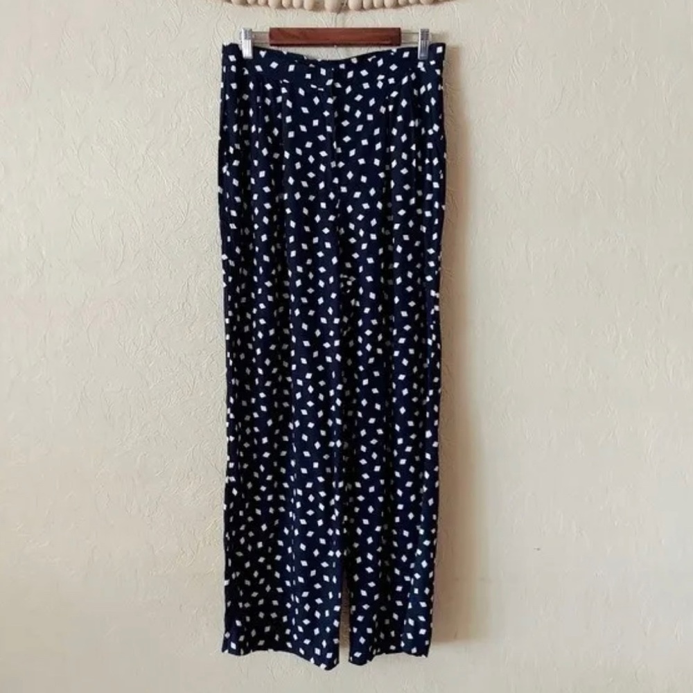 Vintage high waist dark navy blue white patterned pants
